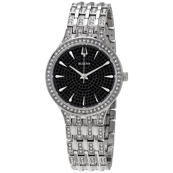 NWT Authentic Bulova Phantom Black Pave Dial Stainless Steel Women's Watch - Picture 1 of 3